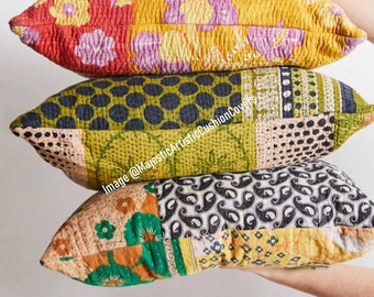 10 pcs Set of 16x16 Inches Vintage Kantha Pillow Covers Indian Bohemian Patchwork Kantha Cushion Cover Handmade Antique Kantha Throw Pillow