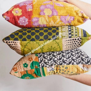 10 pcs Set of 18x18 Inches Vintage Kantha Pillow Covers Indian Bohemian Patchwork Kantha Cushion Cover Handmade Antique Kantha Throw Pillow