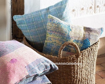 6pcs Set of 18x18 Inches Vintage Kantha Pillow Covers Indian Bohemian Patchwork Kantha Cushion Cover Handmade Antique Kantha Throw Pillow