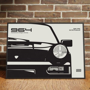 Impresión Porsche 964 911: póster decorativo de arte mural original, estilo moderno de mediados de siglo