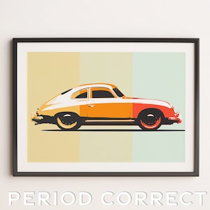 Porsche 356 Print Classic Car Original Art Wall Poster Decor Christmas Gift Fathers Day Birthday, Andy Warhol style