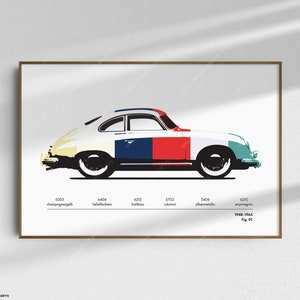 Porsche 356 Stampa Codici Colore Originale Arte Poster da Parete Decorazione Festa del Papà Compleanno Andy Warhol Auto Classica Raffreddata ad Aria