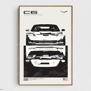 Impression Corvette C6 | Affiche originale d'art mural Chevrolet | Moderne Mid-Century