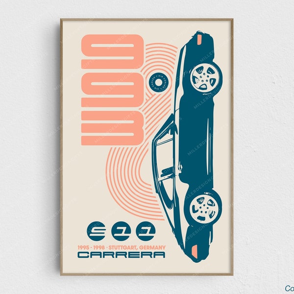 Porsche 911 Print 993 Original Kunst Wand Poster Dekor Vatertag Geburtstag Andy Warhol Art Deco Classic Car Carrera Turbo Luftgekühlt