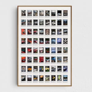 Impression de collages d&#39;expositions sur film Porsche | Photographie automobile de style appareil photo instantané Polaroid/Instax | Imprimé Mid-Century Modern