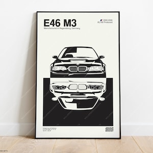 Impresión de BMW E46 M3: póster decorativo de arte mural original, estilo moderno de mediados de siglo