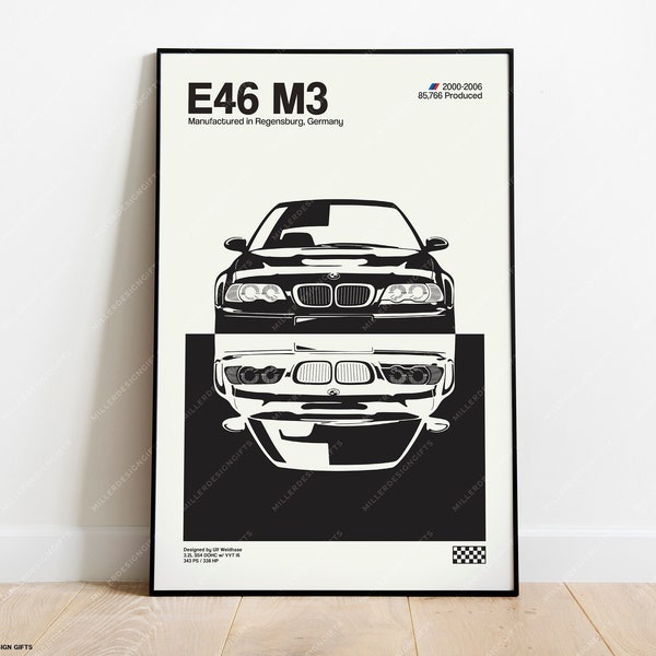 BMW E46 M3 Print - Original Wall Art Poster Decor - Midcentury Modern