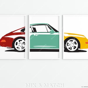 ポルシェ 911 993 3枚セット 大型プリントまたはキャンバス オリジナル ウォールアート ポスター 装飾 父の日 ギフト 誕生日、アンディ ウォーホル カー カレラ 空冷