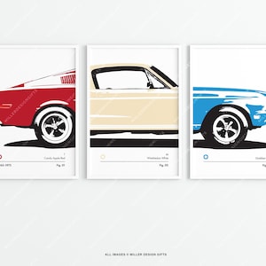 Juego de 3 impresiones con códigos de color del Ford Mustang, póster de arte mural original, tríptico