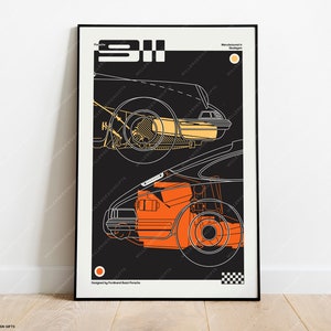 Impresión recortada del Porsche 911 / Póster de arte mural original Decoración de estilo Andy Warhol Coche clásico refrigerado por aire Moderno de mediados de siglo