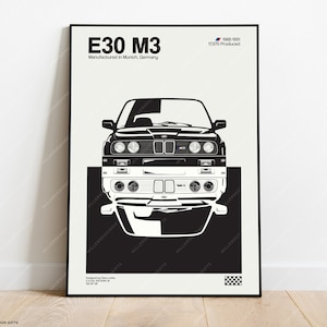 Impresión del BMW E30 M3: póster decorativo de arte mural original, estilo moderno de mediados de siglo