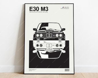 BMW E30 M3 Print - Original Wall Art Poster Decor - Midcentury Modern
