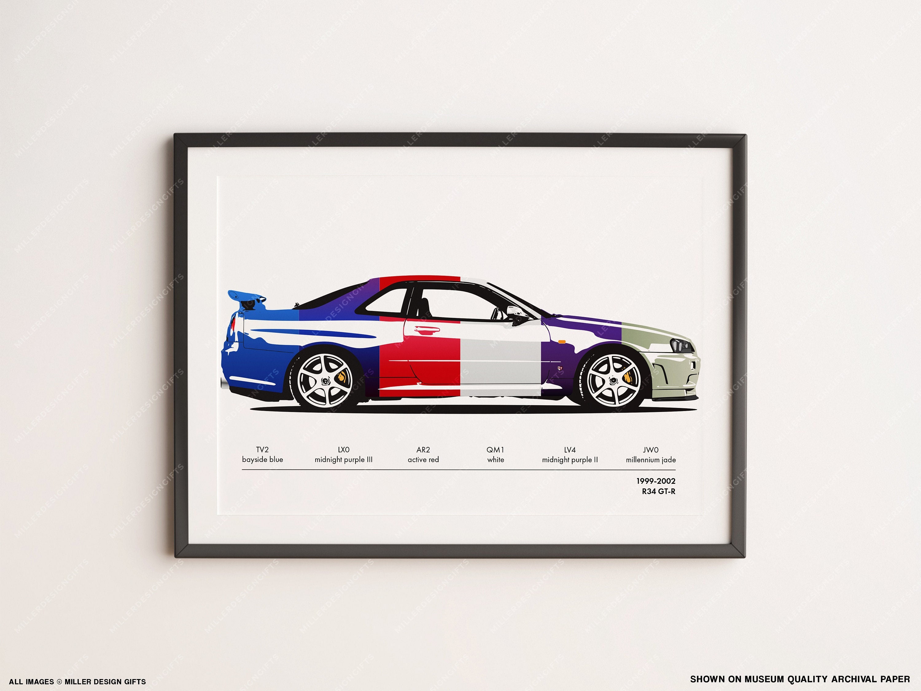 R34 Nissan Skyline GTR Color Codes Print Original Wall Art Etsy