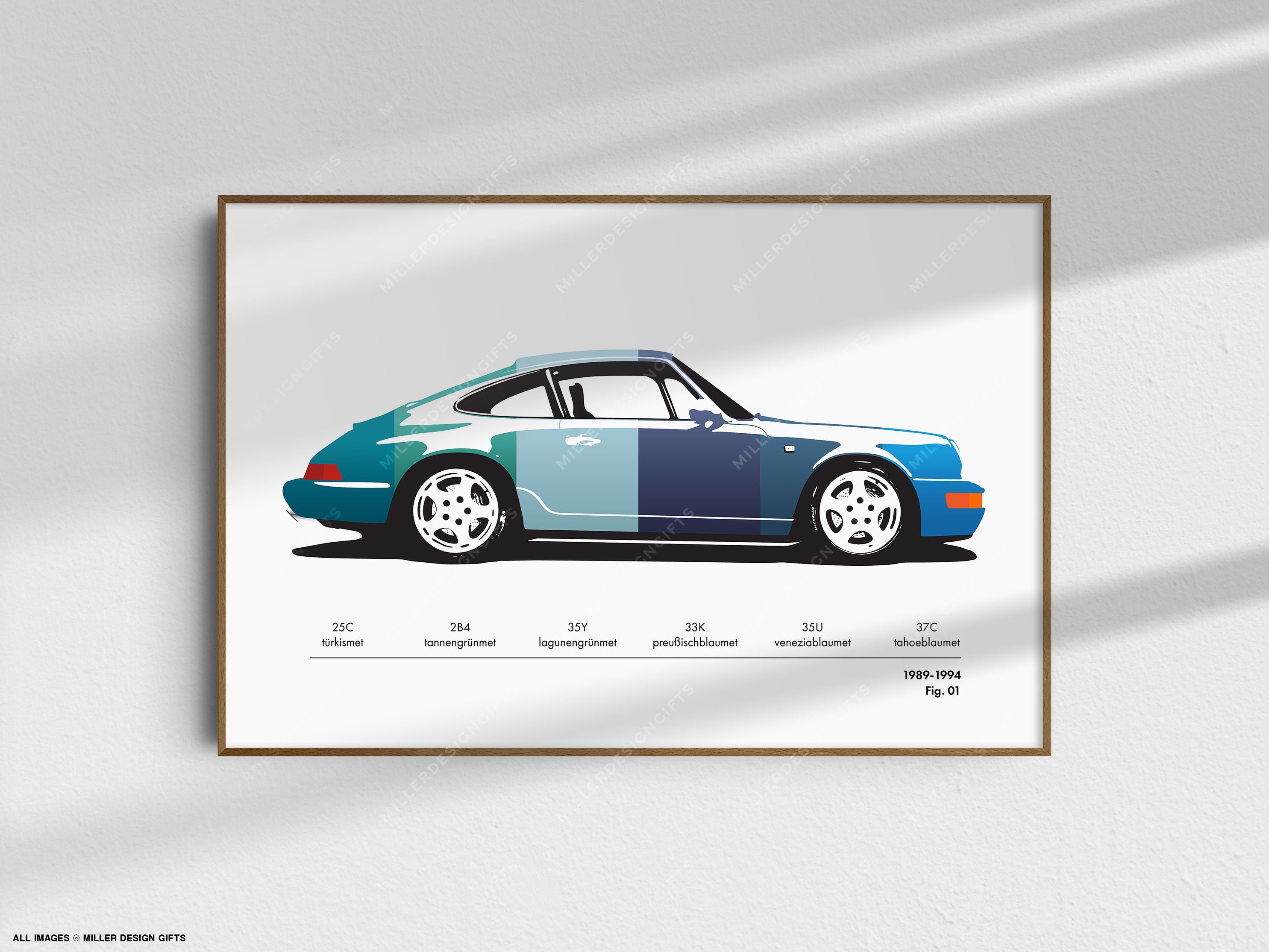 Porsche 911 964 Print Color Codes Original Art Wall Poster Decor