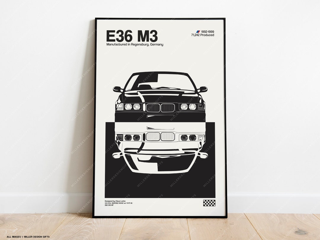 BMW E36 M3 Print - Original Wall Art Poster Decor - Midcentury