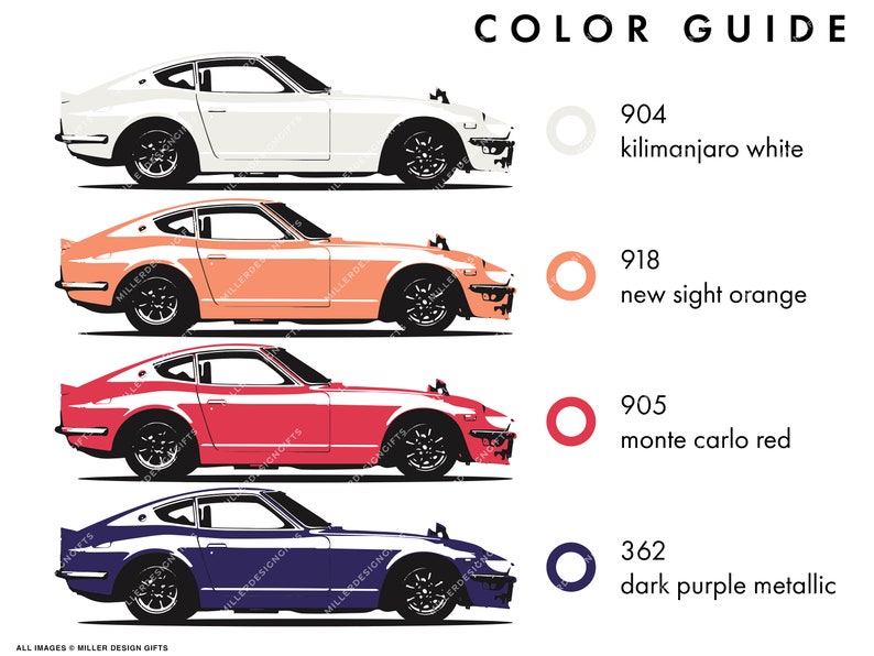 Nissan 240Z Color Codes Set of 3 Prints - Fairlady Z - Original Wall ...