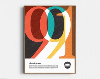 Porsche 991 Vintage Typography Print | Original Wall Art Poster | Mid-Century Modern Decor