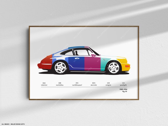 ポルシェ 911 964 プリント カラーコード オリジナルアート 壁ポスター 