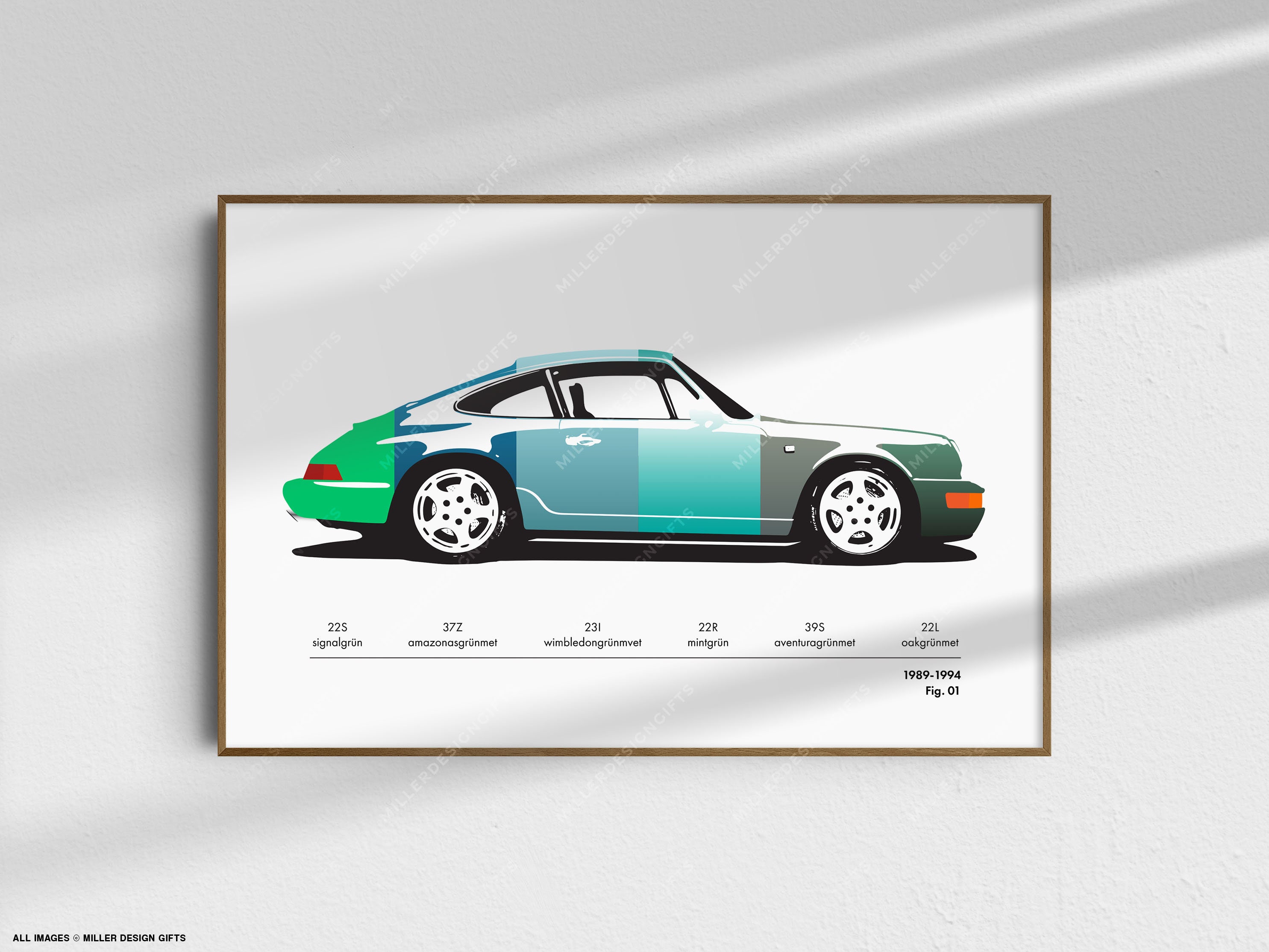 Porsche 911 964 Print Color Codes Original Art Wall Poster