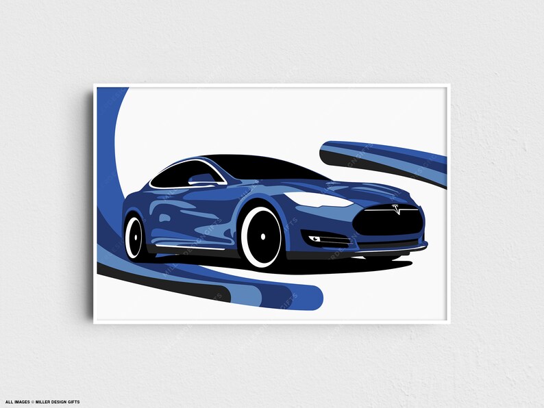 Tesla Front View Abstract Tesla Model S Print | Original Wall Art Home Decor | Mid-century Modern ...