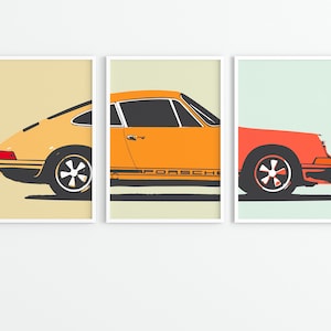 Porsche 911 Juego de 3 impresiones grandes Póster de pared artístico original Decoración Regalo de Navidad, Día del Padre, Cumpleaños Tríptico Carrera Turbo Air Cooled