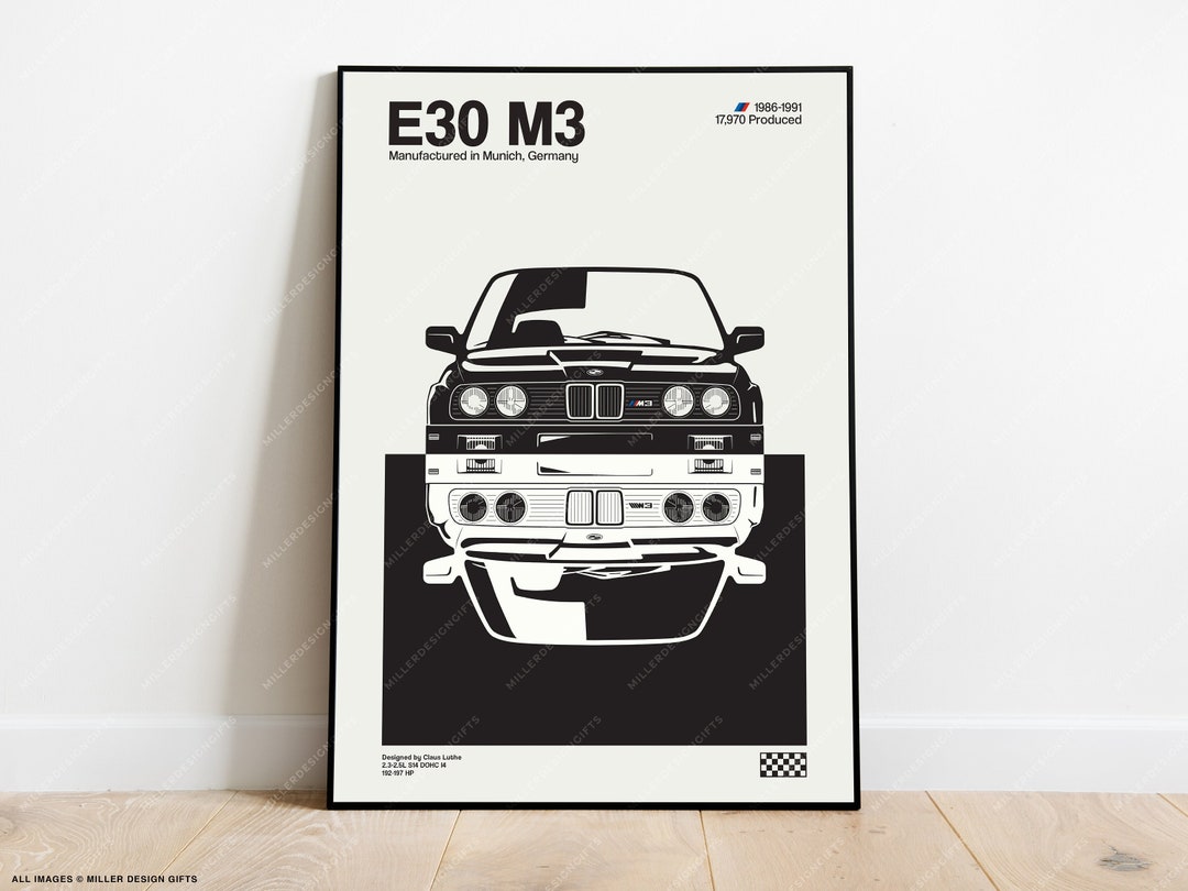 BMW E30 M3 Print - Original Wall Art Poster Decor - Midcentury Modern ...