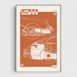 Porsche 911 Vintage Kunstdruck | Original Distressed Wall Art Poster | Minimalistischer Mid-Century Modern Dekor