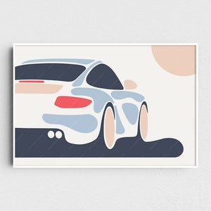 Impresión minimalista del Porsche 997 911 / Póster de arte mural original / Decoración moderna de mediados de siglo
