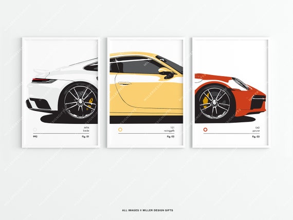 Porsche 911 992 Color Codes - Set of 3 Prints - Original Wall Art