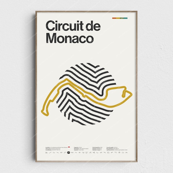 Impression Circuit de Monaco Formule 1 - Art mural original pour la maison - Décoration Mid-Century moderne