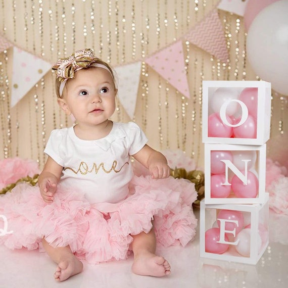 Boîtes de ballons de premier anniversaire pour bébé fille ou bébé garçon,  décorations de 1er anniversaire, accessoire de séance photo de premier