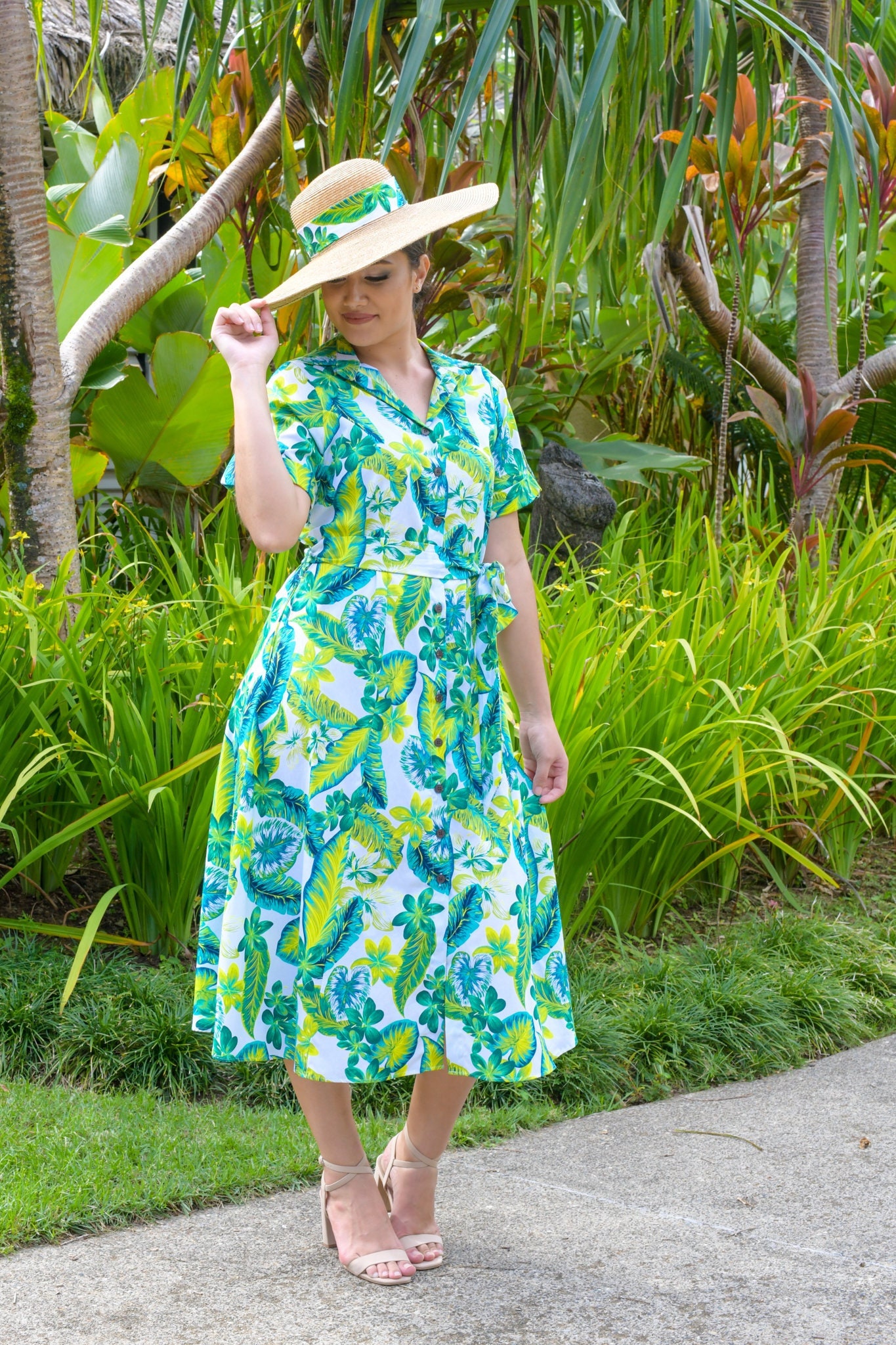 Shirt Dress Tropical Print Elbow Length Wedding Guest Made - Etsy