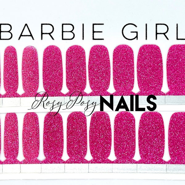 Hot Pink Nail Wraps| Rosy Posy Nails | Nail Stickers | Glitter Nail Wraps | Sparkle | Sparkly Nail Wraps | Hot Pink Glitter Nail Wraps |Nail