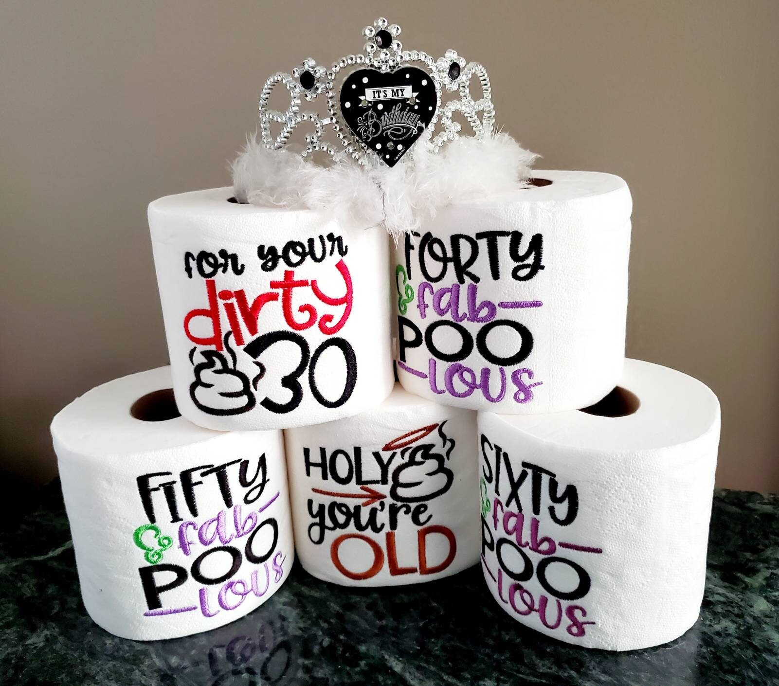 Over the Hill Toilet Paper - Funny Gag Gifts for Men & Old People -  Birthday Party Supplies for 40th, 50th, 60th, 70th - Novelty Toilet Roll  Joke