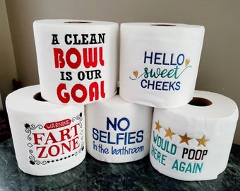 Embroidered Toilet Paper for Bathroom Decor, Party Decorations, Gift Baskets or Funny Gift