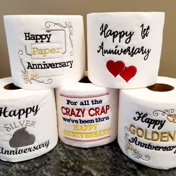 Embroidered Toilet Paper for Wedding and Anniversary Gift, Centerpiece, Party Decor or Gag Gift