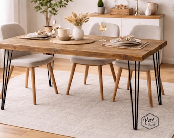 Bureau | Table de cuisine | Bureau d'ordinateur | Pieds en épingle à cheveux en bois massif | Table avec pieds en épingle à cheveux | Table à manger avec pieds en acier | Table à manger