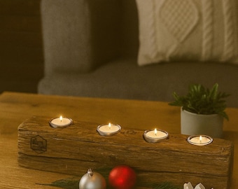 Rustiker Kerzenhalter | Holzdeko | Altholzbalken Teelichthalter | Unikat Kerzenhalter Massivholz | Landhausstil Geschenk | Upcycling Holz