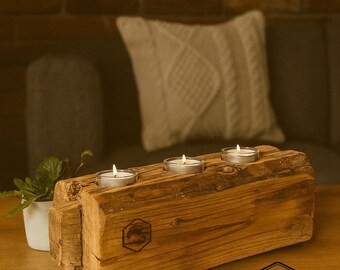 Teelichthalter aus Fachwerkbalken 1890 | Rustikale Altholz Deko | Unikat Kerzenhalter Holz | Vintage Landhausstil Geschenk | Upcycling Holz