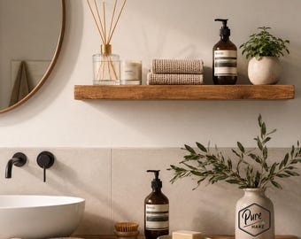 Wandregal aus Massivholz | 15cm Tief Schweberegal Holz | Floating Shelf | Küchenregal | Rustikal | Landhausstil