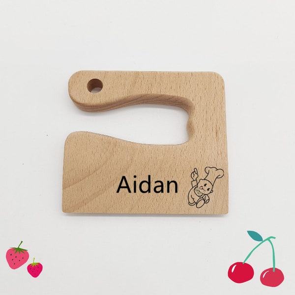 Personalized Wooden Knife for Kids ,Montessori kitchen tools for toddlers，Wood Kids Knife for Cooking and Safe Cutting Veggies Fruits