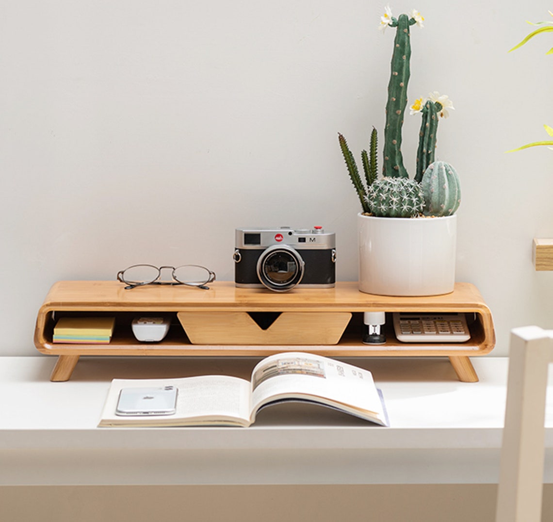 Bamboo Monitor Stand Riser Wood Monitor StandNo Assembly Etsy