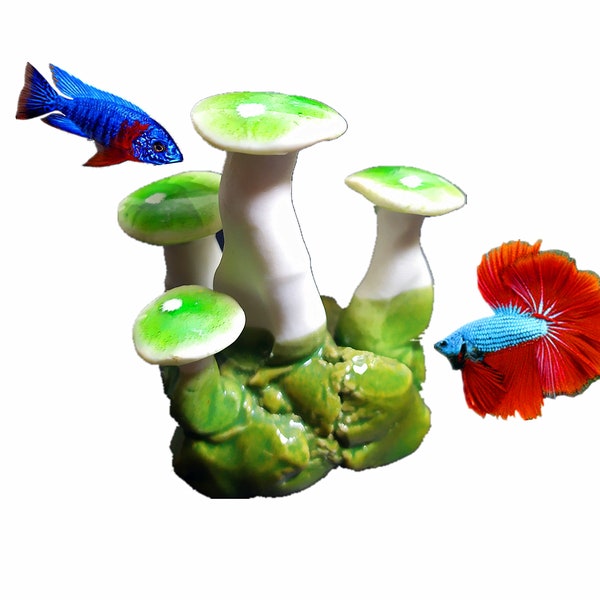 Fish Tank Decorations,Handmade ceramic mushrooms for Aquatic Pets to Breed, Play and Rest, Safe and Non-Toxic Ceramic Fish Tank Ornaments