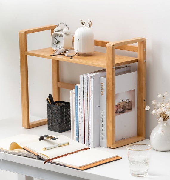 Organisateur d'étagère de bureau, support de table en bambou