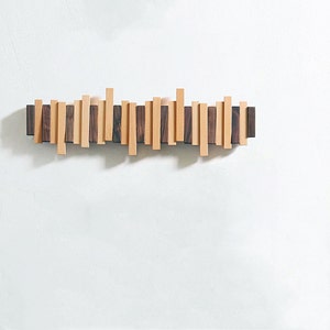 Natural Wooden Wall Mounted Piano Coat Rack-Wood Coat Rack Wall Mount-Flip Down Wall Hook Rack-Unique Modern Hooks for Entrance Coat Rack