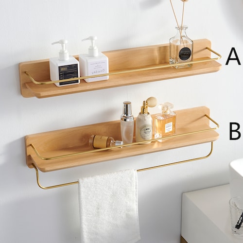 Bathroom Wall Shelf Wooden Towel Rack Towel Rack With Etsy