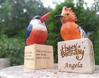 wood birds decor,personalised birthday gift idea,Handmade wood bird for best friend,carved wooden birds art decor,animal figurine