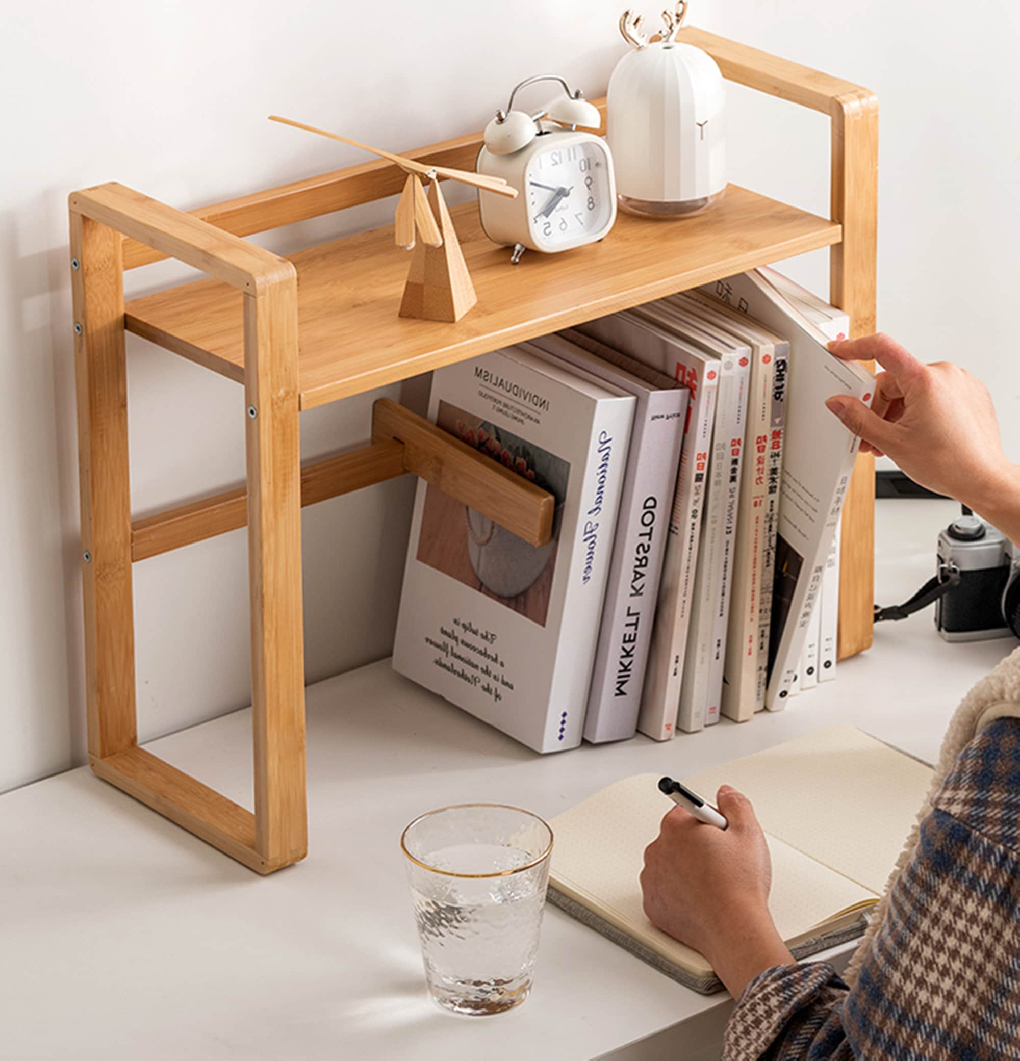 Organisateur d'étagère de bureau, support de table en bambou