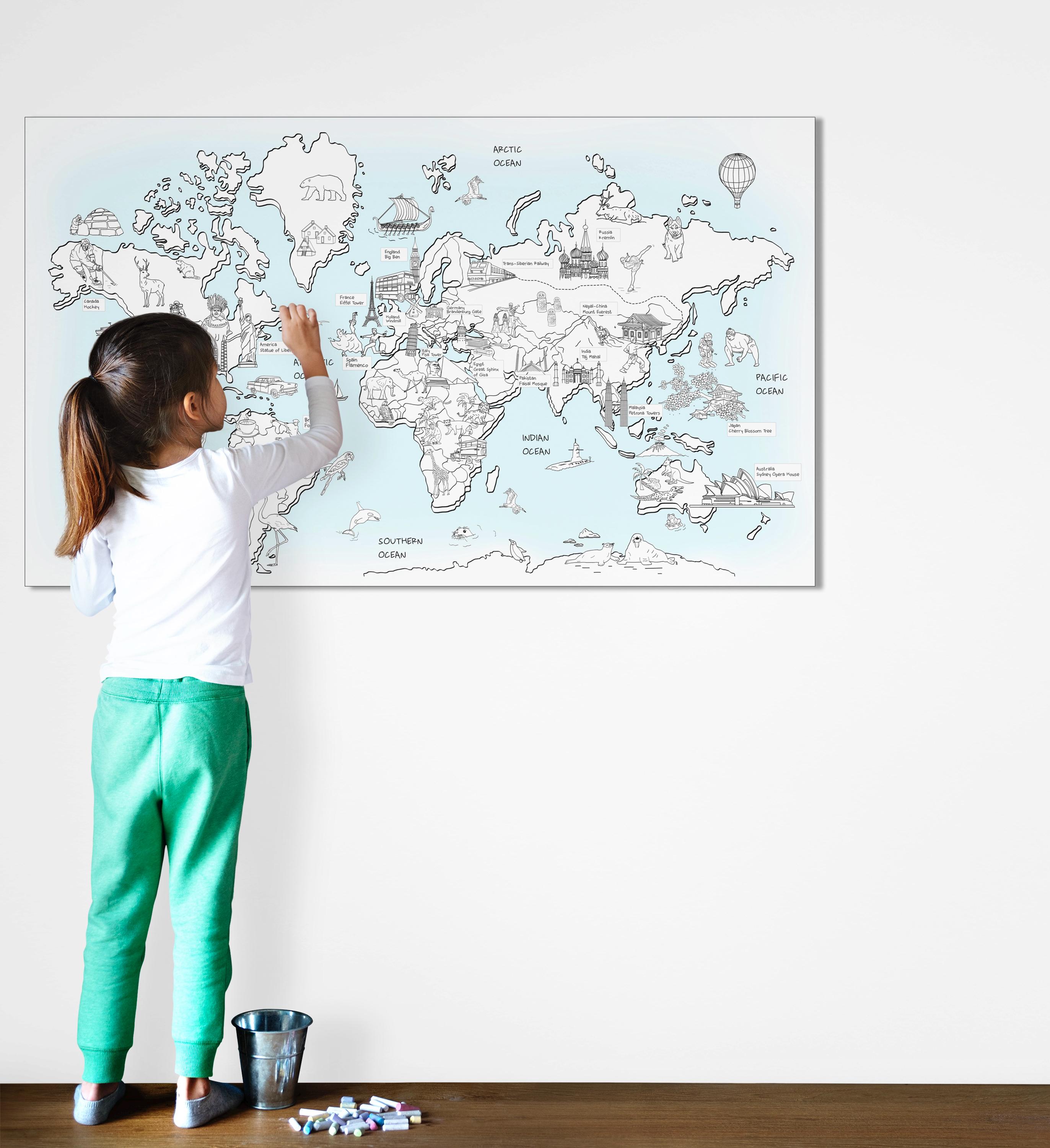 Map Distortion Kids Color In Interactive World Map Coloring Poster PDF – Educational Geography ...