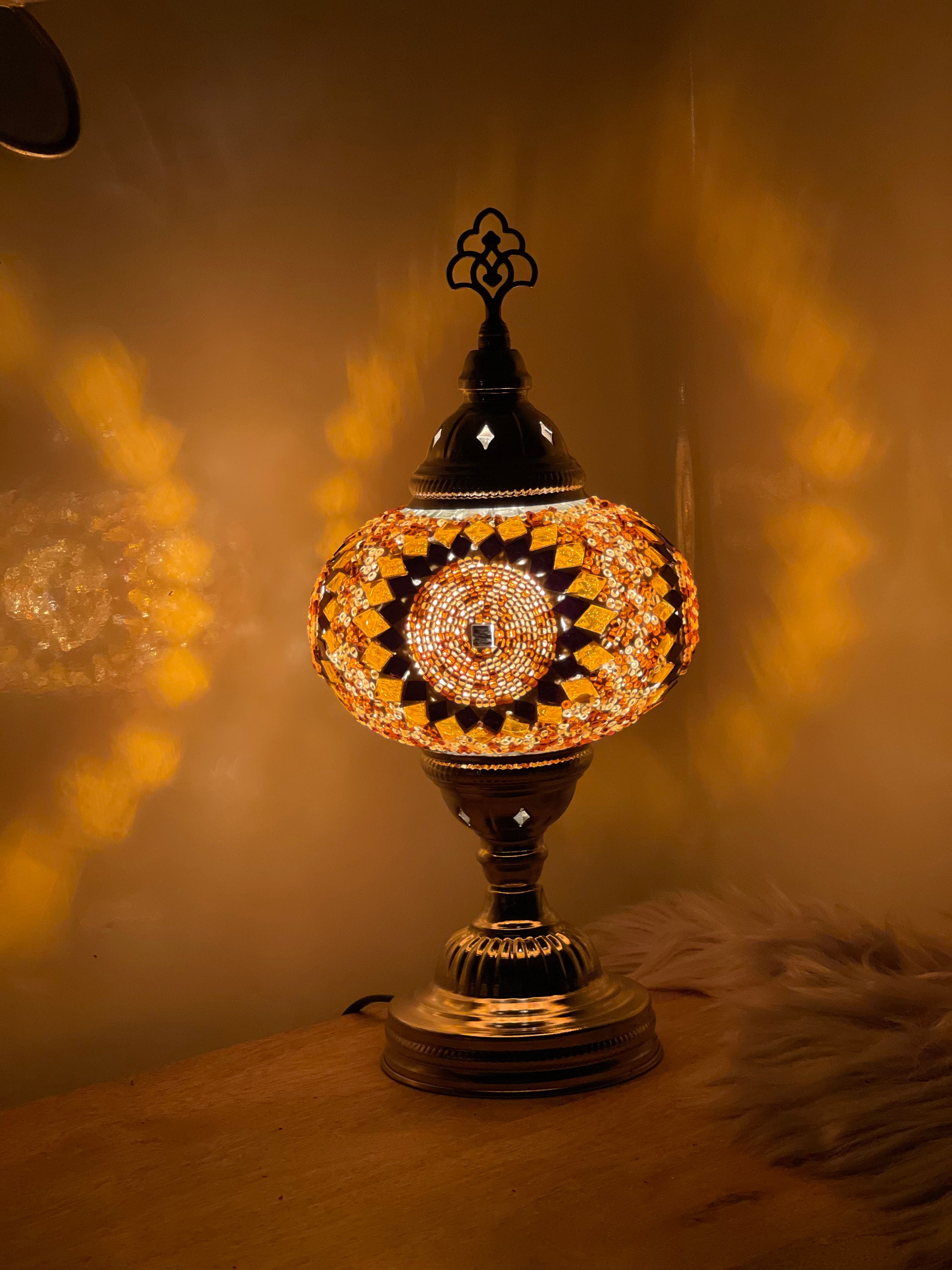 Turkish Lamp Silver Stand Mosaic Moroccan Lights Brass Desk Etsy